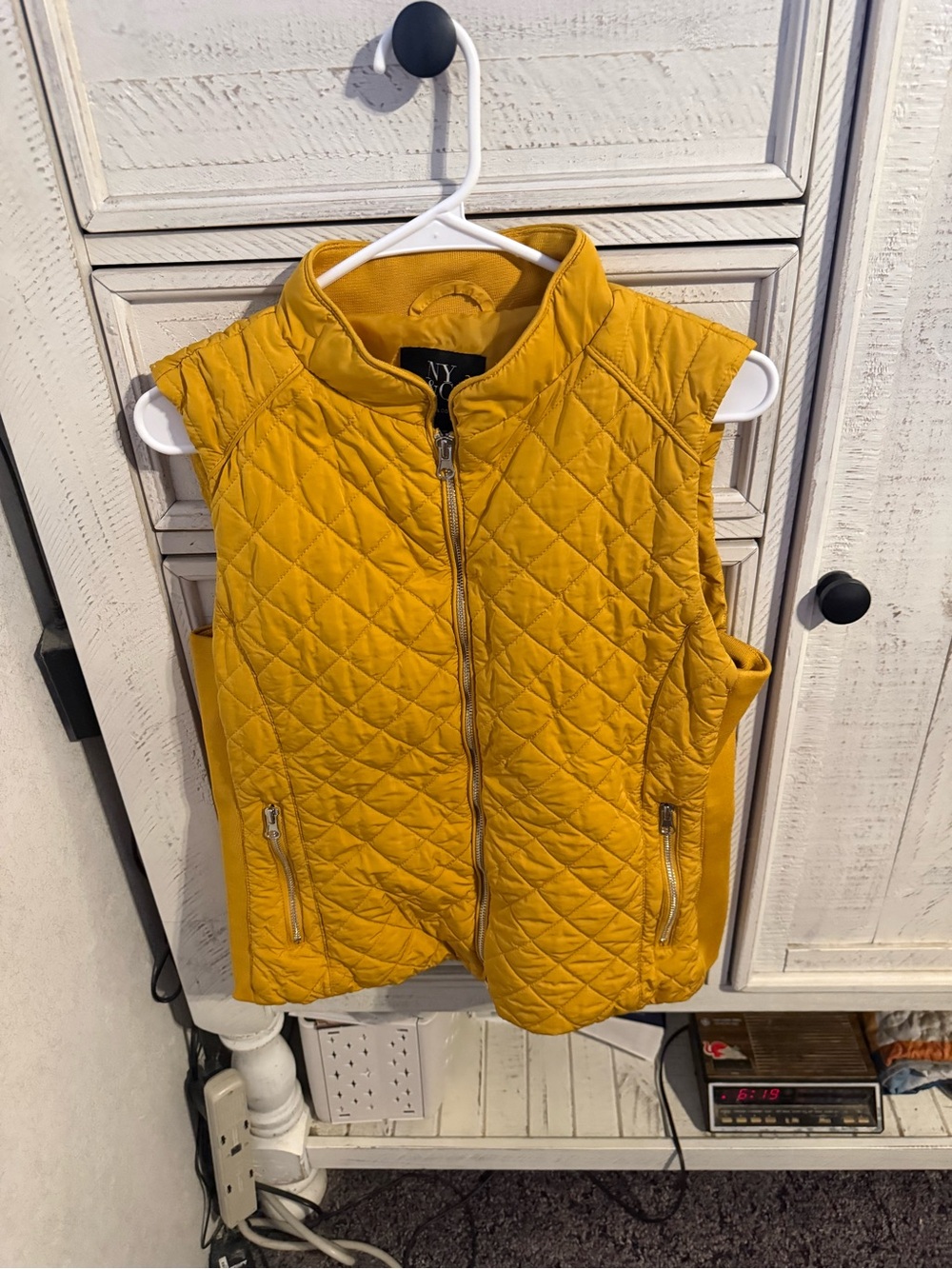 New York & Company Quilted Puffer Vest in Mustard Yellow